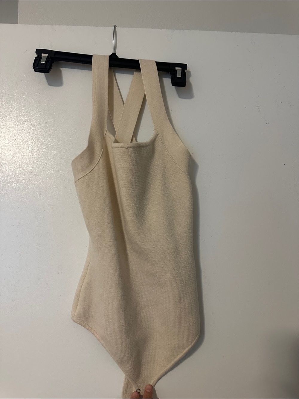Cream Ribbed Cross-Back Tank Bodysuit - Women